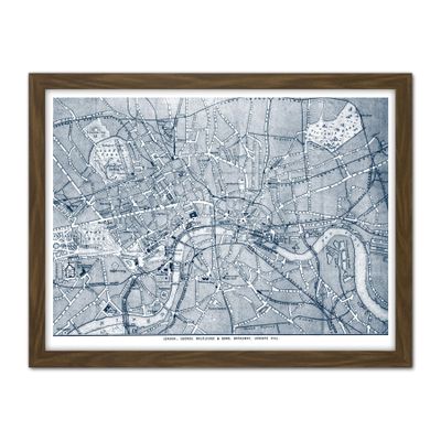 Wee Blue Coo London City England Navy Map Artwork Framed Wall Art Print 18X24 Inch