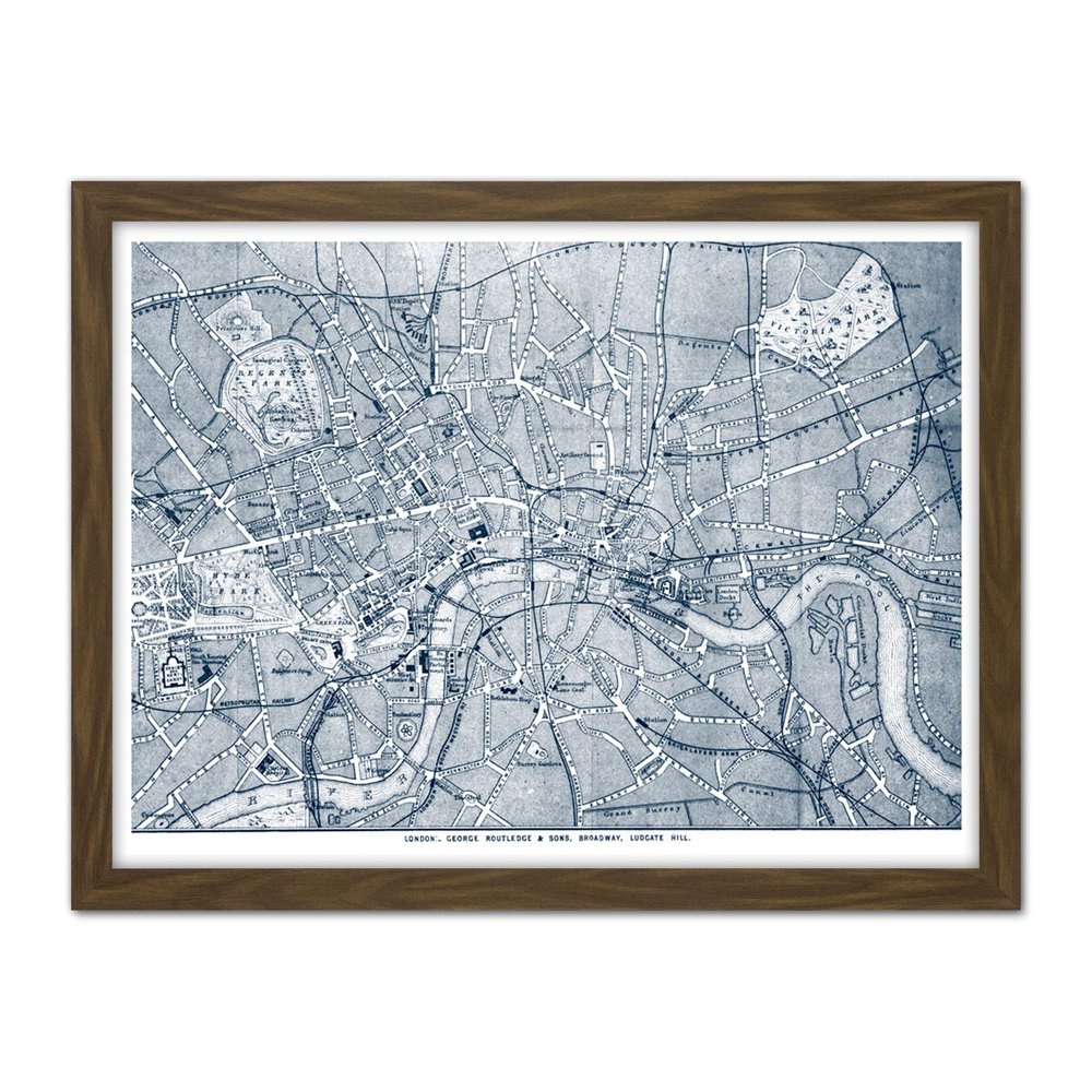 Wee Blue Coo London City England Navy Map Artwork Framed Wall Art Print 18X24 Inch
