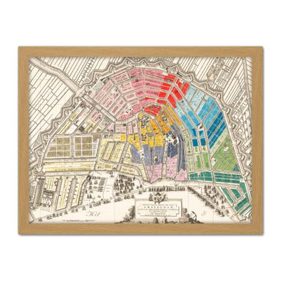 Wee Blue Coo Vintage Colourful Amsterdam Map Artwork Framed Wall Art Print 18X24 Inch