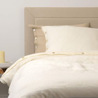 BEST HOME FASHION Linen Duvet Set with Buttons- Casual Elegance, Lightweight and Stylish Bedding, Blanket-TWIN-WHITE-86 L x 68 W