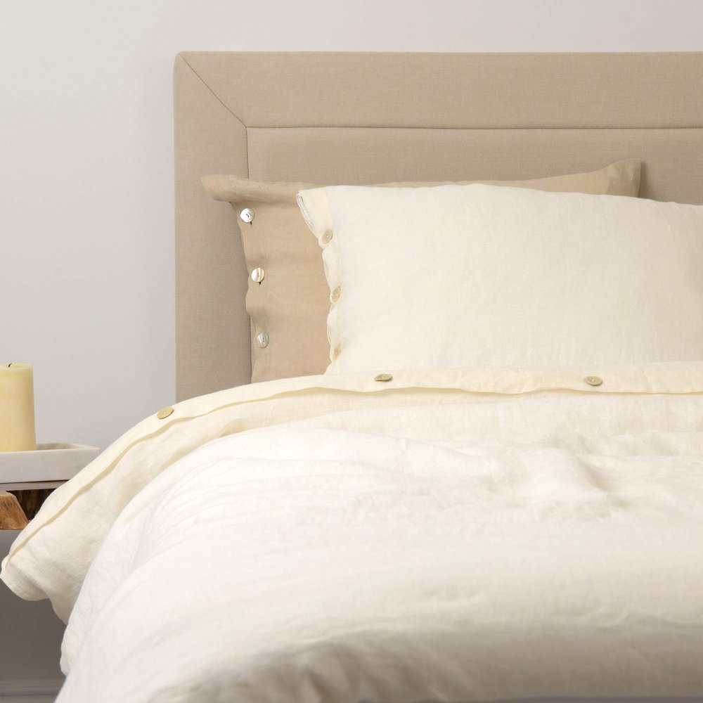 BEST HOME FASHION Linen Duvet Set with Buttons- Casual Elegance, Lightweight and Stylish Bedding, Blanket-TWIN-WHITE-86 L x 68 W