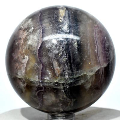 2.4" Deep Purple Fluorite Sphere Banded Natural Crystal Ball Sparkling Mineral Polished Stone - China + Stand