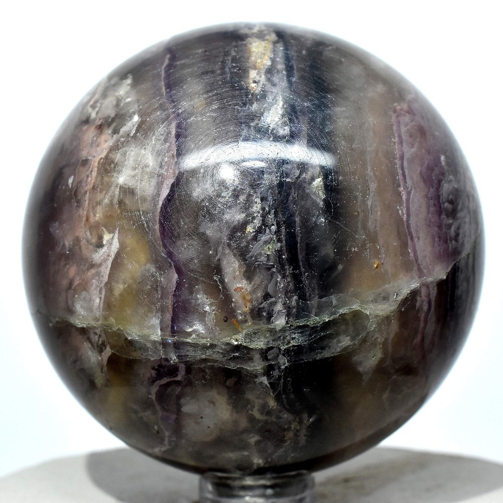 2.4" Deep Purple Fluorite Sphere Banded Natural Crystal Ball Sparkling Mineral Polished Stone - China + Stand