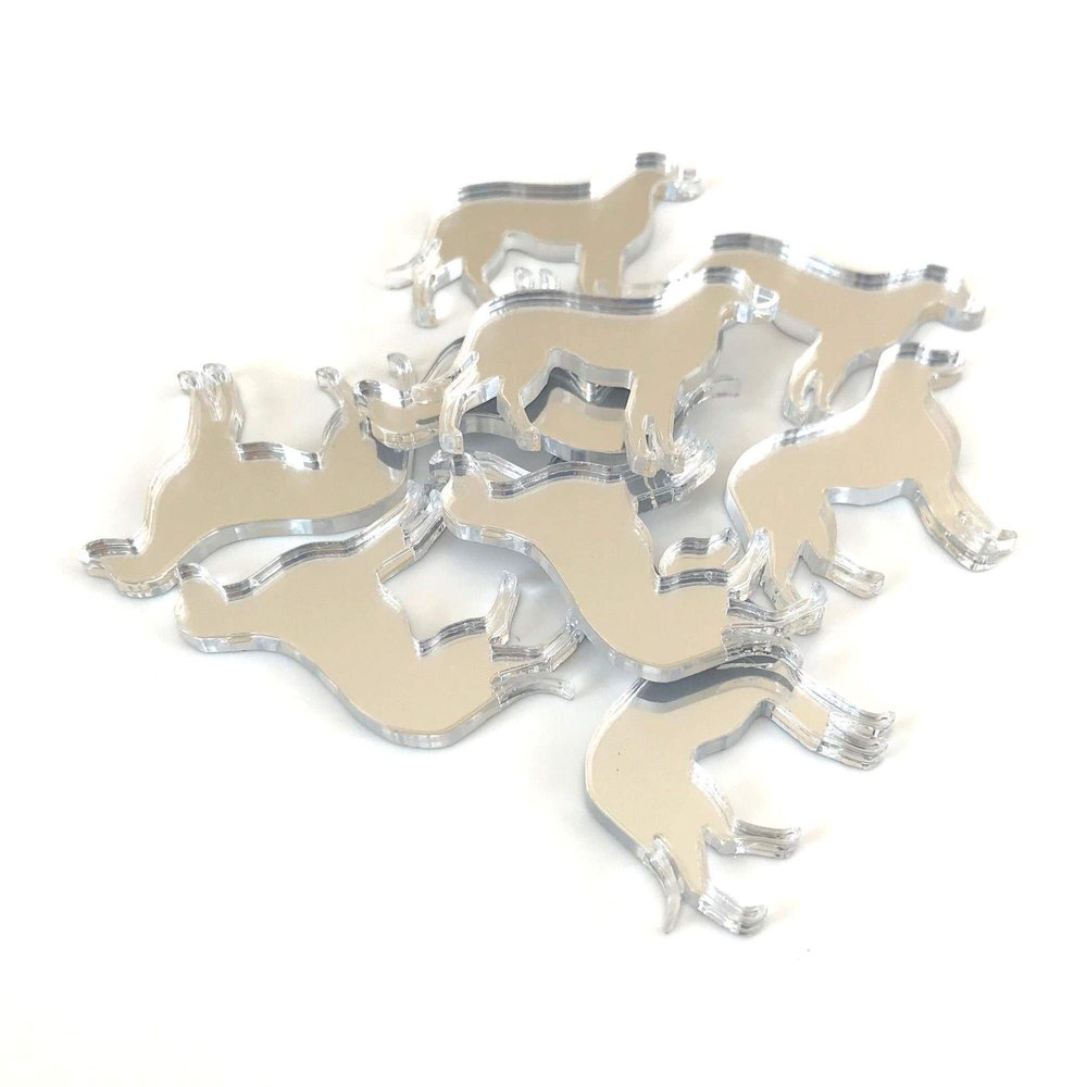 Dog Shaped Crafting Mirrors - Set of 10 - 4"" X 1"" - Silver
