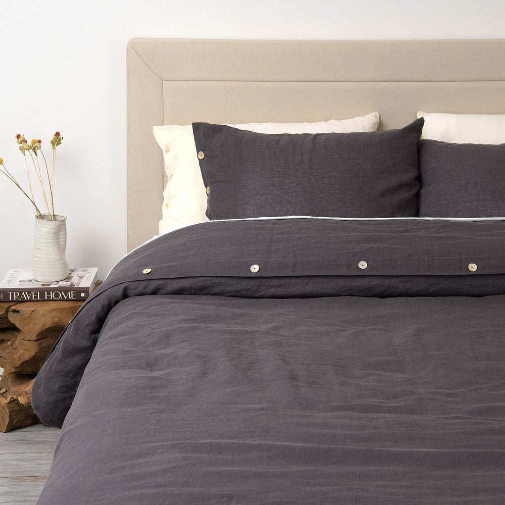 Best Home Fashion Linen Duvet Set with Buttons- Casual Elegance, Lightweight and Stylish Bedding, Blanket-Twin-Dark.GREY-86 L x 68 W