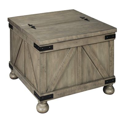 Benjara Farmhouse Cocktail Table with Lift Top Storage and Crossbuck Details, Gray