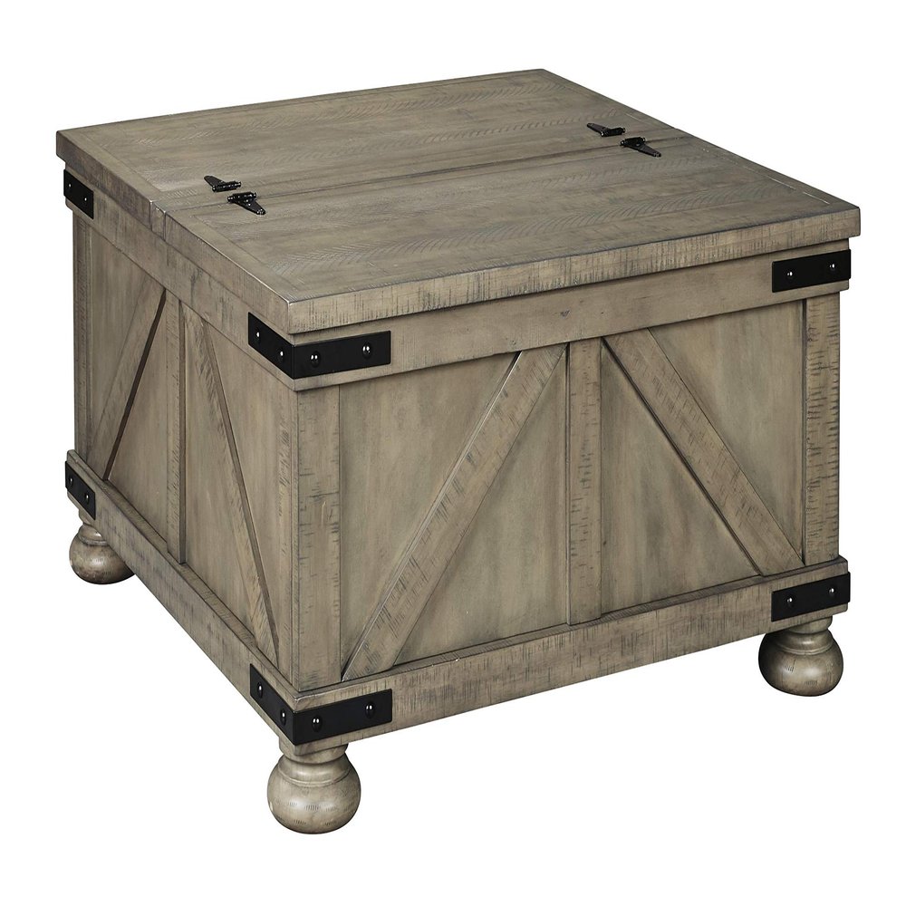 Benjara Farmhouse Cocktail Table with Lift Top Storage and Crossbuck Details, Gray