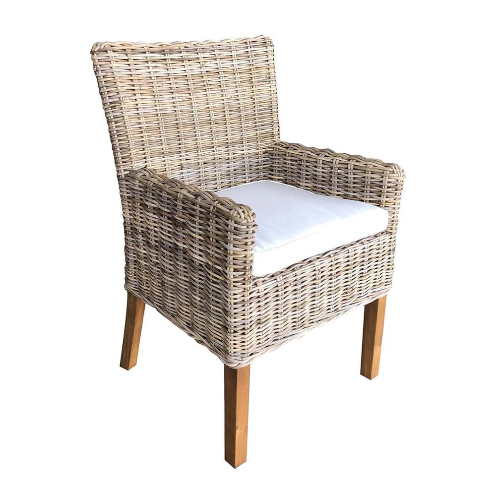Padma's Plantation Boca Arm Dining Chair - Outdoor/Indoor Cushioned Seat & Arms Beige