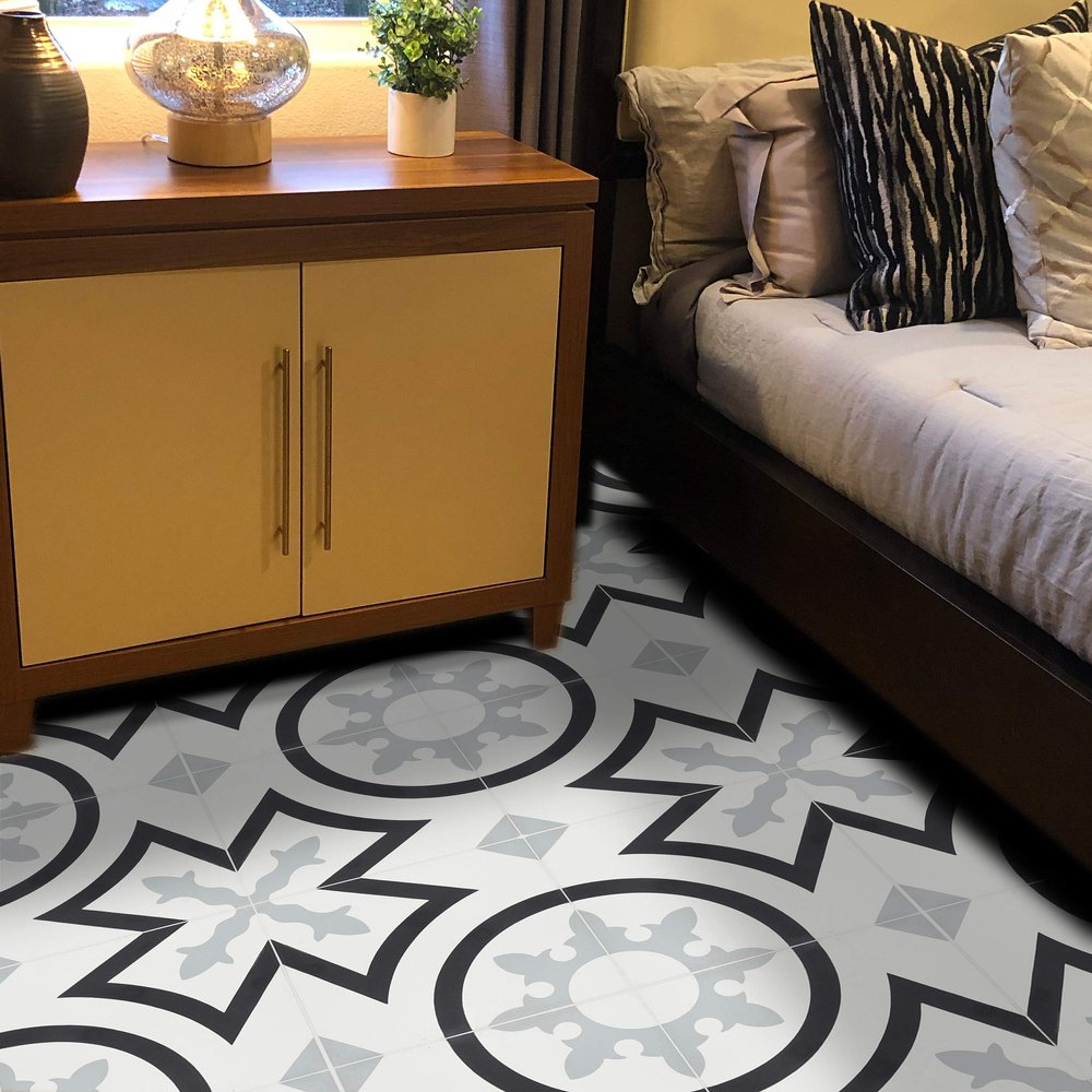 Moroccan Mosaic & Tile House CTP26-02 Ozod Handmade Cement Tiles, Pack of 12, Black and Grey