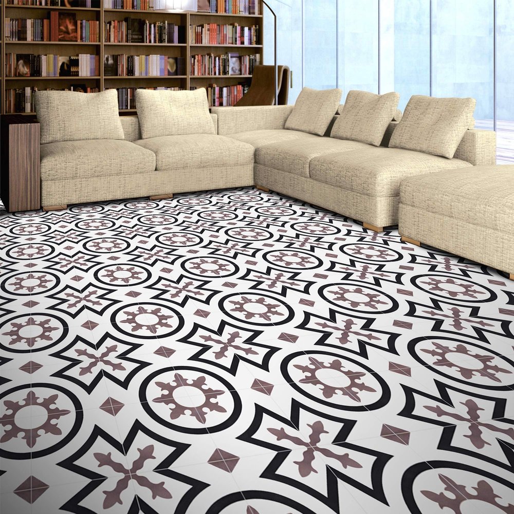 Moroccan Mosaic & Tile House CTP26-01 Ozod Handmade Cement Tiles, Pack of 12, Black, White, and Purple