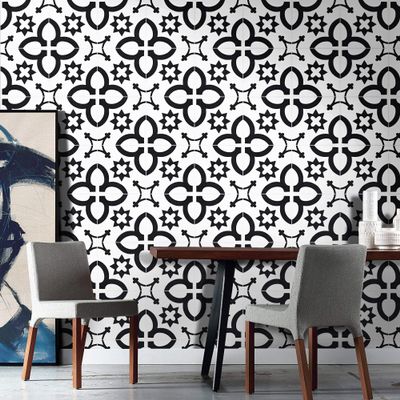 Moroccan Mosaic & Tile House CTP28-01 Megouna Handmade Cement Tiles, Pack of 12, White and Black
