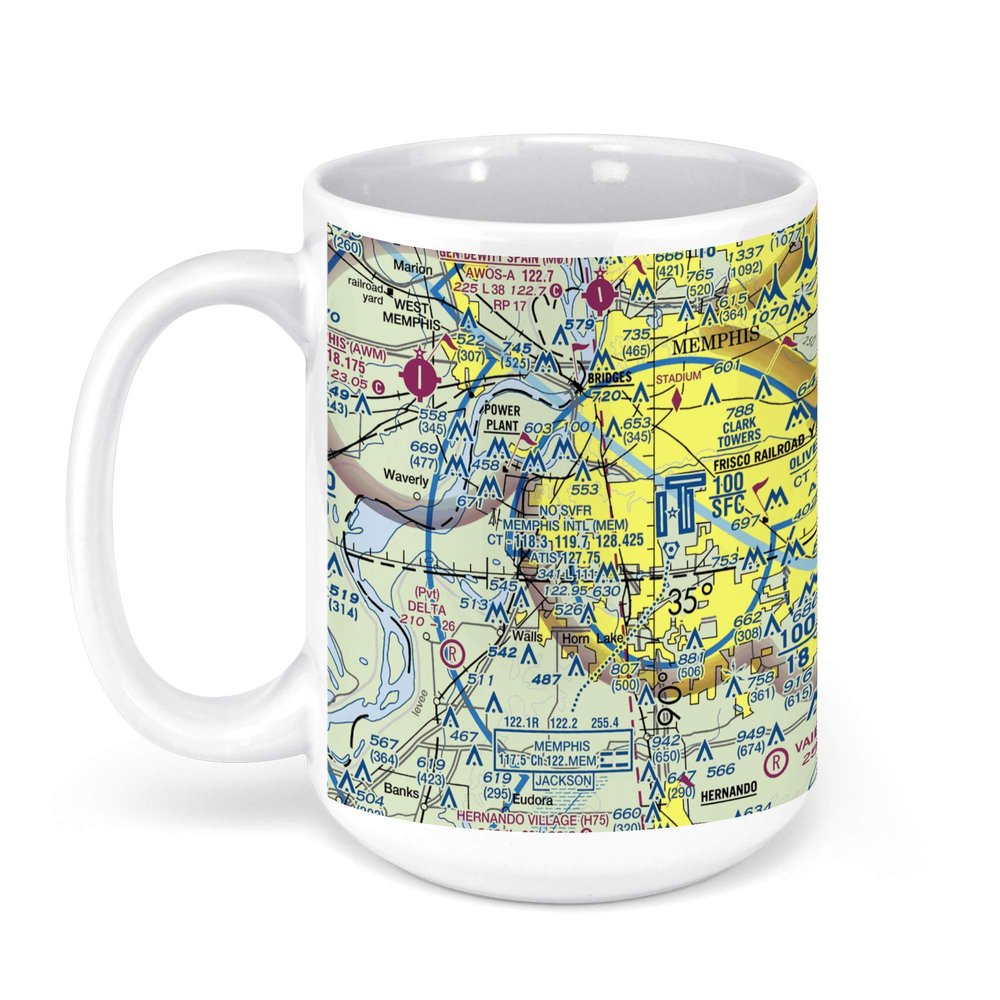 Memphis International Airport (MEM), Winchester Road, Memphis, TN, USA FAA Sectional Aeronautical Charts Chart Mug, 15oz