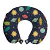 Ambesonne Outer Space Travel Pillow Neck Rest, Galaxy Themed Image with Stars Planets Spacecrafts and Rockets, Memory Foam Traveling Accessory for Airplane and Car, 12", Multicolor view 1
