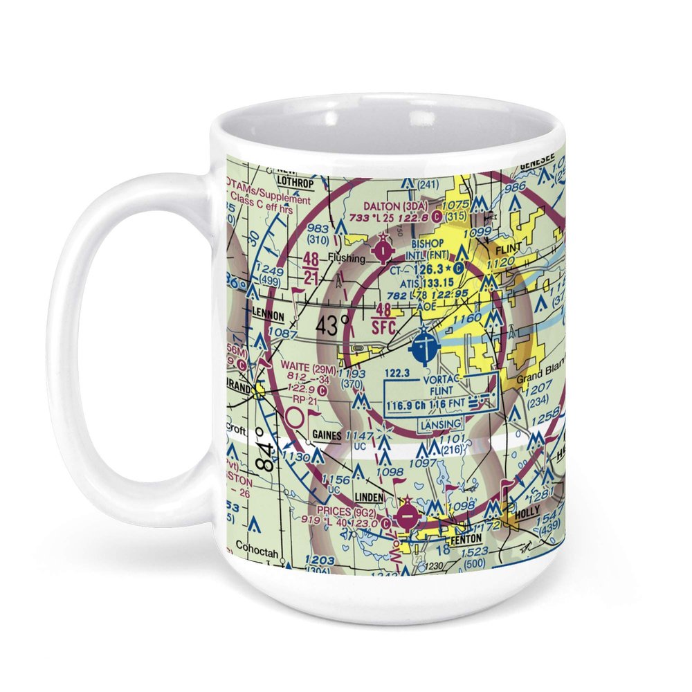 Bishop International Airport, Flint, MI, USA FAA Sectional Aeronautical Charts Chart Mug, 15oz
