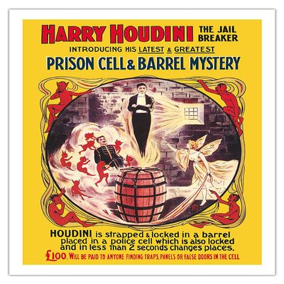 Harry Houdini - The Jail Breaker - Vintage Magic Poster c.1906 - Fine Art Matte Paper Print (Unframed) 20x26in