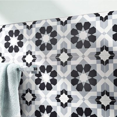 Moroccan Mosaic & Tile House CTP32-01 Beldia Handmade Cement Tiles, Pack of 12, Black, Grey, White
