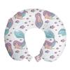 Ambesonne Mermaid Travel Pillow Neck Rest, Underwater Fantasy Merlady Swimming Exotic Cartoon Design Funny Art, Memory Foam Traveling Accessory for Airplane and Car, 12", Lilac Pale Blue and White view 1