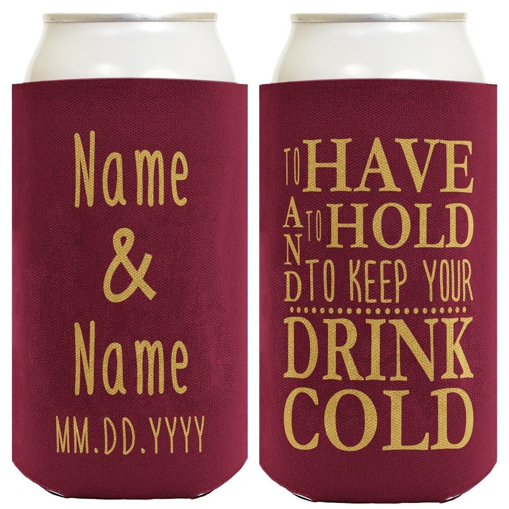 Personalized Coolie Custom Names Wedding Gifts 2-Pack Personalized Can Coolie Drink Coolers Maroon