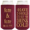 Personalized Coolie Custom Names Wedding Gifts 2-Pack Personalized Can Coolie Drink Coolers Maroon view 1
