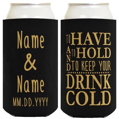 Custom Names & Date Gifts Wedding Presents 2-Pack Customized Can Coolie Drink Coolers Coolies Black