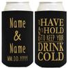 Custom Names & Date Gifts Wedding Presents 2-Pack Customized Can Coolie Drink Coolers Coolies Black view 1