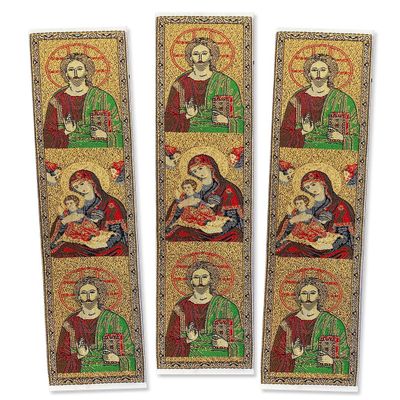 Needzo Set of 3 Orthodox Catholic Icon Tapestry Bookmarks Virgin Mary and Christ The Teacher 9 Inch