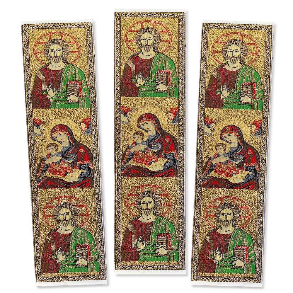 Needzo Set of 3 Orthodox Catholic Icon Tapestry Bookmarks Virgin Mary and Christ The Teacher 9 Inch