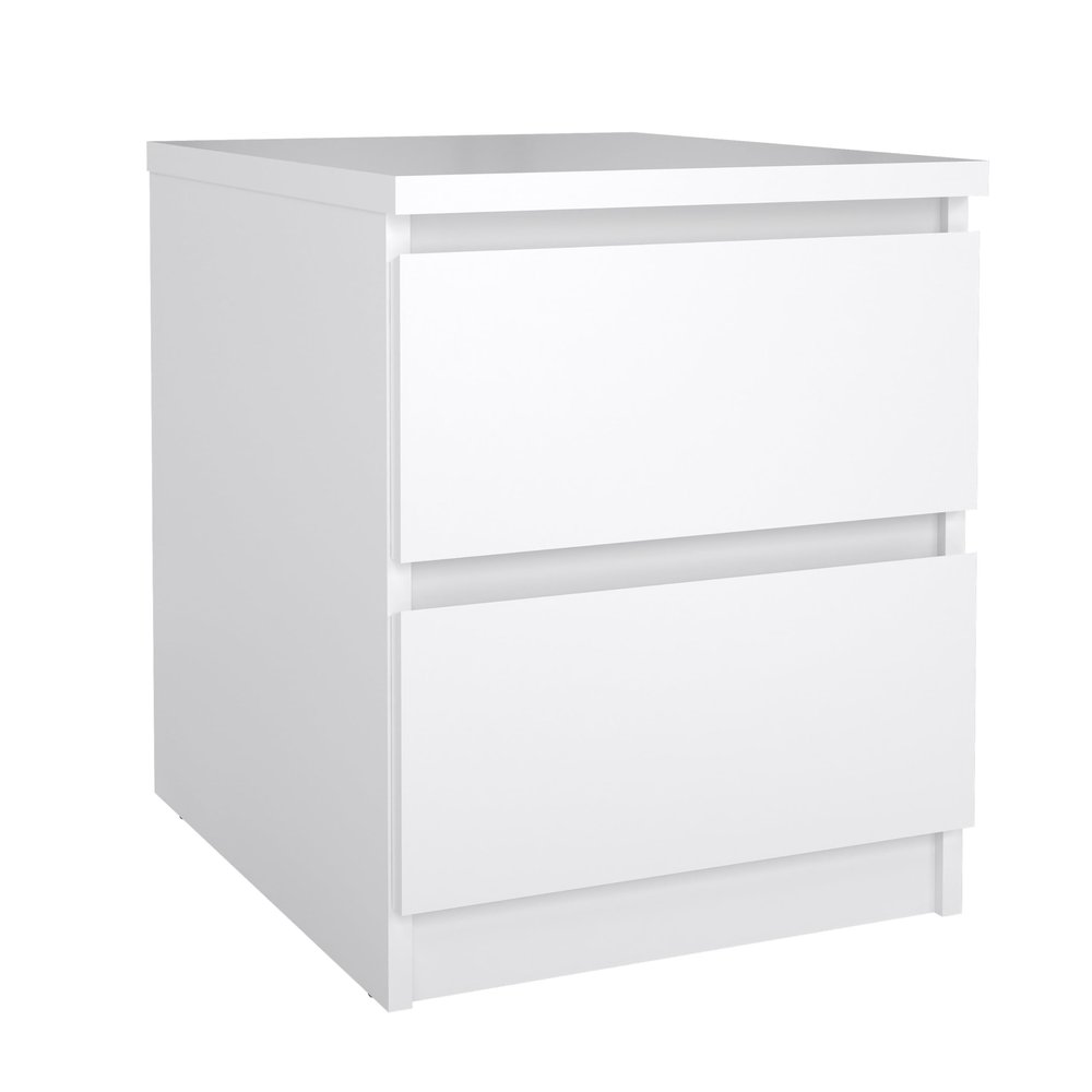 2 Drawer Nightstand, White High Gloss