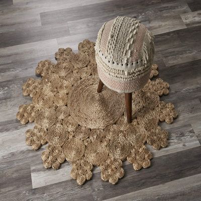 LR Home Natural Jute 6ft Round Area Rug for Home Decor | Braided Rugs for Living Room, Bedroom, Playroom | Bohemian Farmhouse Scalloped Indoor Rug for Room Decor | Tan/Natural