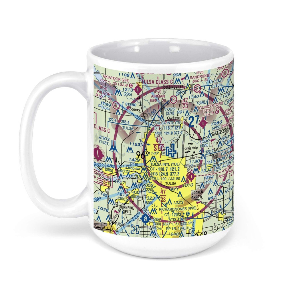 Tulsa International Airport (TUL), Airport Drive, Tulsa, OK, USA FAA Sectional Aeronautical Charts Chart Mug, 15oz
