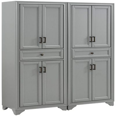 Crosley Furniture Tara 2-Piece Pantry Storage Cabinet Set with Shelves, Kitchen, Dining, or Laundry Room, Distressed Gray