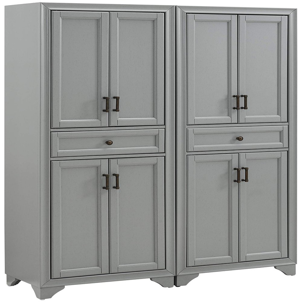 Crosley Furniture Tara 2-Piece Pantry Storage Cabinet Set with Shelves, Kitchen, Dining, or Laundry Room, Distressed Gray