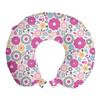 Ambesonne Spring Travel Pillow Neck Rest, Geometric Flower Petals Lily Dahlia Blooms and Leaves Botany Pattern, Memory Foam Traveling Accessory for Airplane and Car, 12", Purple Grey view 1
