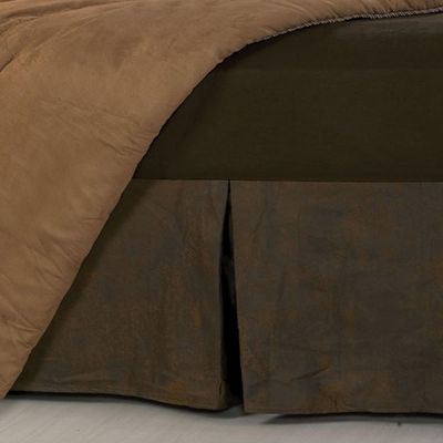 Paseo Road Copper Suede Lodge Western Twin Pleated Bed Skirt 16 Drop Brown Faux Leather Bedding, Southwestern Dust Ruffle