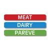 Lovable Labels Kosher Labels, 120 Pre-Printed Meat, Dairy and Pareve Kosher Stickers, Microwave, Freezer and Dishwasher Safe, Color Coded Kitchen Stickers for Kosher Kitchen. (Blue/Red/Green) view 1