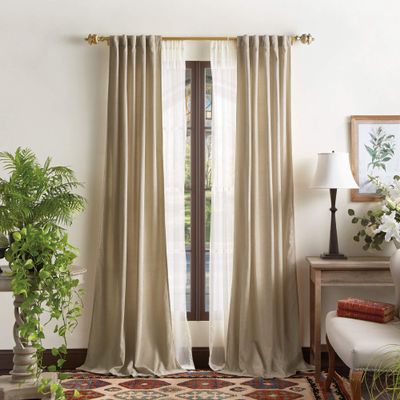 Martha Stewart Naples Chenille Solid Back Tab Window Curtain Panel Pair, 95", Natural