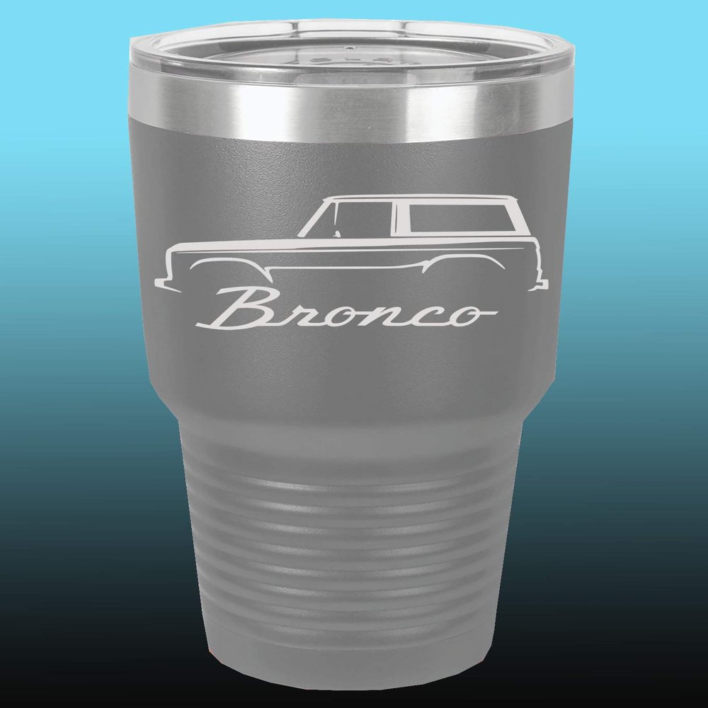 1966-77 Ford Bronco 30oz Stainless Steel Tumbler w/Clear Lid grey