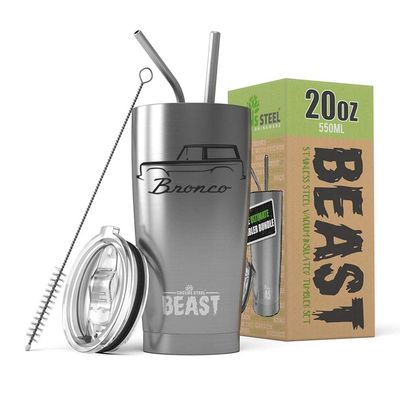 1966-77 Ford Bronco BEAST 20 oz Stainless Steel Insulated Tumbler w/Lid, 2 Straws, Brush and Gift Box stainless