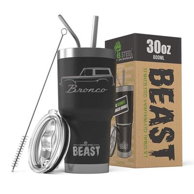 1966-77 Ford Bronco BEAST 30 oz Stainless Steel Insulated Tumbler w/Lid, 2 Straws, Brush and Gift Box black
