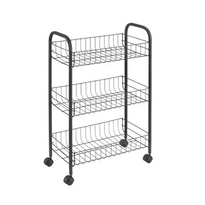 Metaltex Lugano 3-Tier Trolley with Wheels - Multipurpose Storage Cart for Home including Kitchen, Bathroom, Office and Garage - Touch-Therm Lava, 41 x 23 x 63 Centimetres