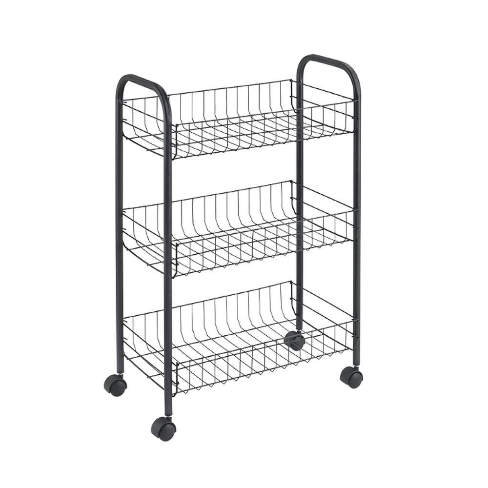 Metaltex Lugano 3-Tier Trolley with Wheels - Multipurpose Storage Cart for Home including Kitchen, Bathroom, Office and Garage - Touch-Therm Lava, 41 x 23 x 63 Centimetres