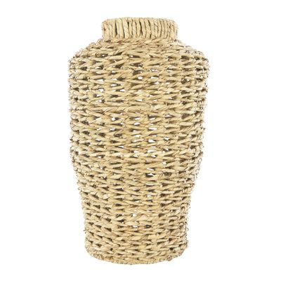 22" H Handwoven Water Hyacinth & Rattan Floor Vase
