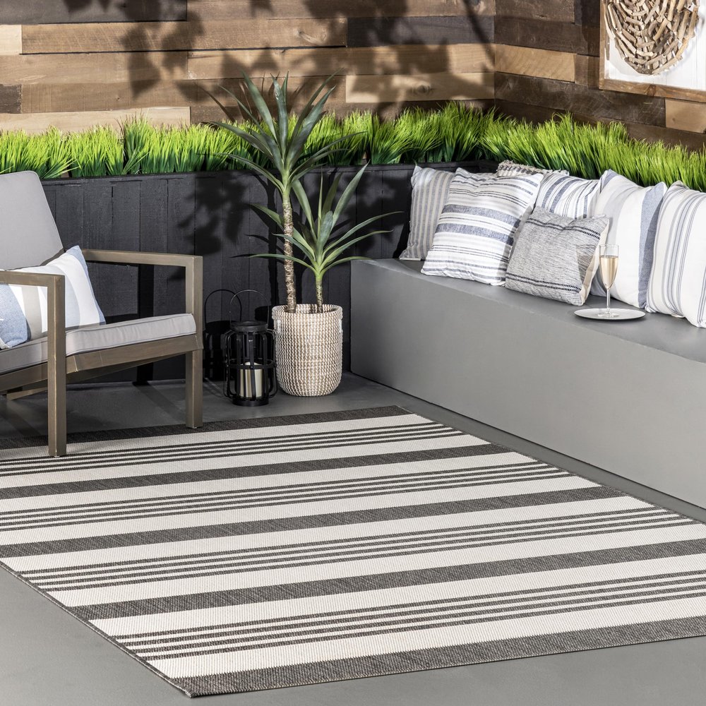 nuLOOM 3' x 5' Outdoor Performance Area Rug, OEKO-TEX Certified, Weather Resistant, High Traffic, Patio, Balcony, Outside, Robin Grey/Beige