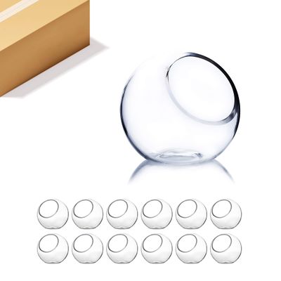 WGV Slant Cut Bowl Glass Vase Bulk, Width 5.5", Height 5.5", Clear Round Globe Planter Terrarium Orb, Candy Dish, Fruit Jar, Floral Container for Home Office Decor, 12 Pieces