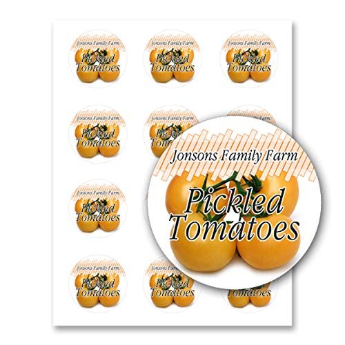 Pickled Tomatoes Round Product Personalized Farm Home Business Thank You Message Sticker Mason Jar Leed Labels (Label-05, 60 Labels on 5 Sheets)
