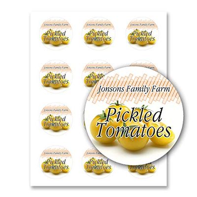 Pickled Tomatoes Round Product Personalized Farm Home Business Thank You Message Sticker Mason Jar Leed Labels (Label-06, 180 Labels on 15 Sheets)