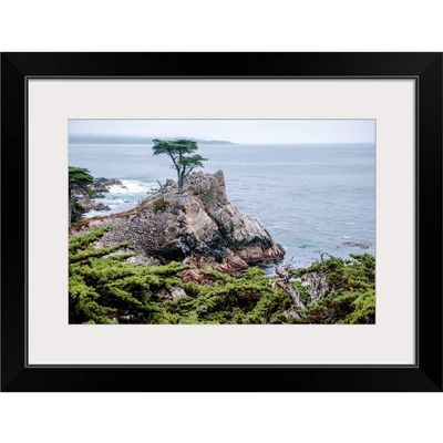 GREATBIGCANVAS Lone Cypress, Pebble Beach, Del Black Framed Wall Art Print, Coastal Artwork