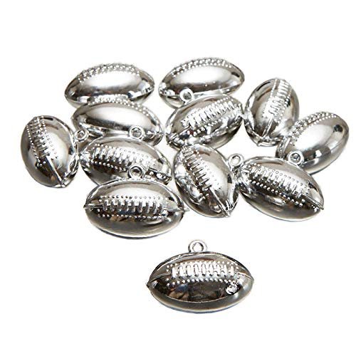 Factory Direct Craft Pack of 36 Silver Plastic Football Charms - Homecoming Football Mums, Sports Team Banquets, and Cheerleader Decorations (Size: 1" L x 1-3/4" Diam)