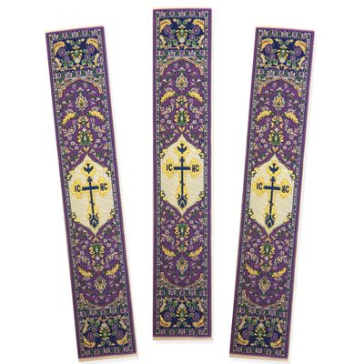 Needzo Set of 3 Cross Three Bar Tapestry Bookmarks 9 Inch, Purple with Gold