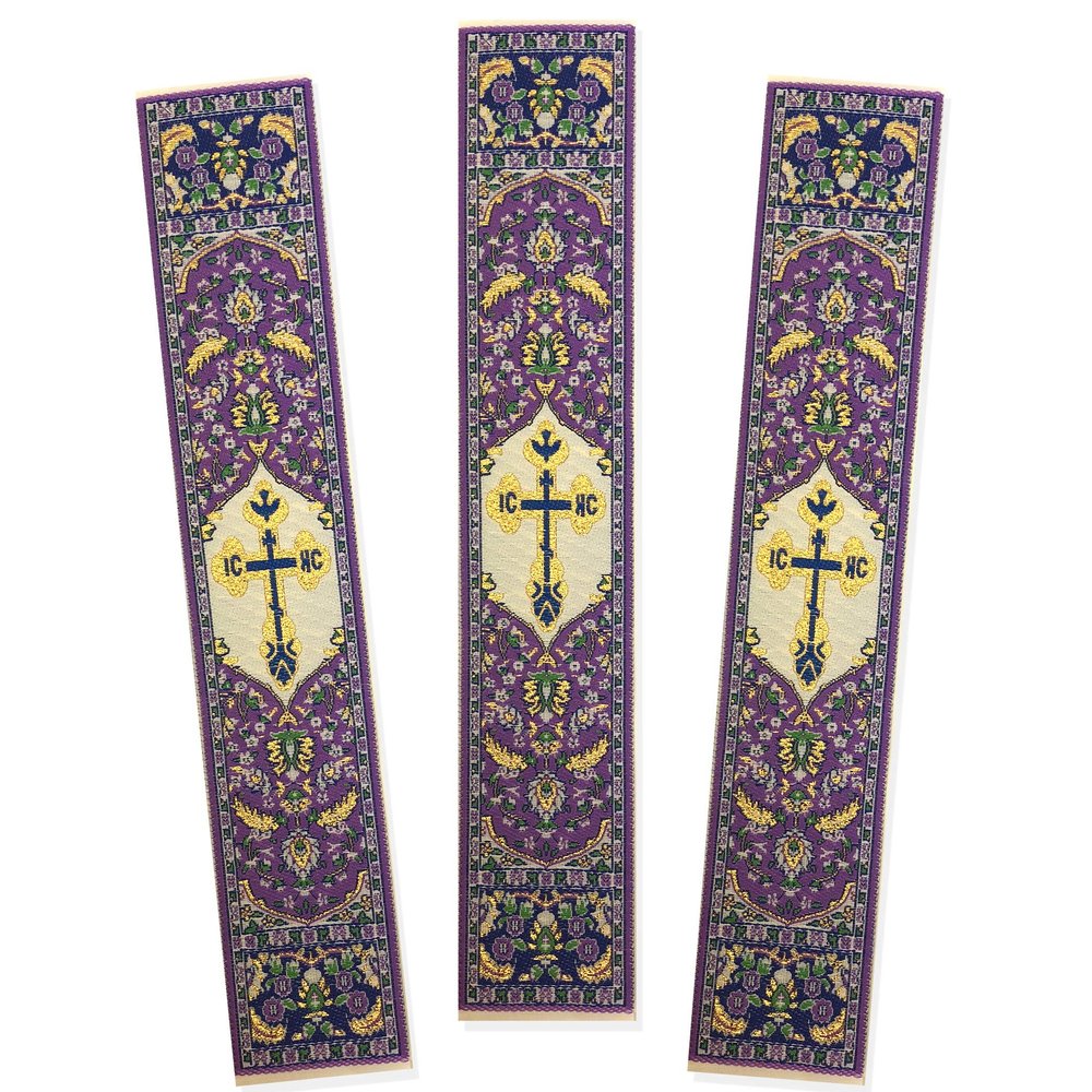 Needzo Set of 3 Cross Three Bar Tapestry Bookmarks 9 Inch, Purple with Gold